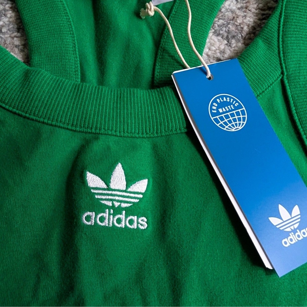 Adidas Originals Long Tank Dress Green White 3-Stripe Racerback Midi Size M - Picture 6 of 8